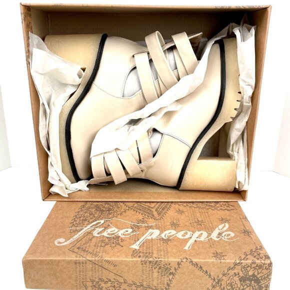 NWOB Free People Jesse Platform Strap-ankle Chunky Block Heel Boot, Cream/Frost - Picture 1 of 13